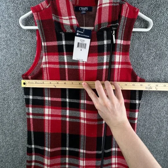 NWT Chaps Women’s Red Plaid Small Vest Zip Up Knit Heavy Warm Winter Sleeveless - Picture 4 of 11
